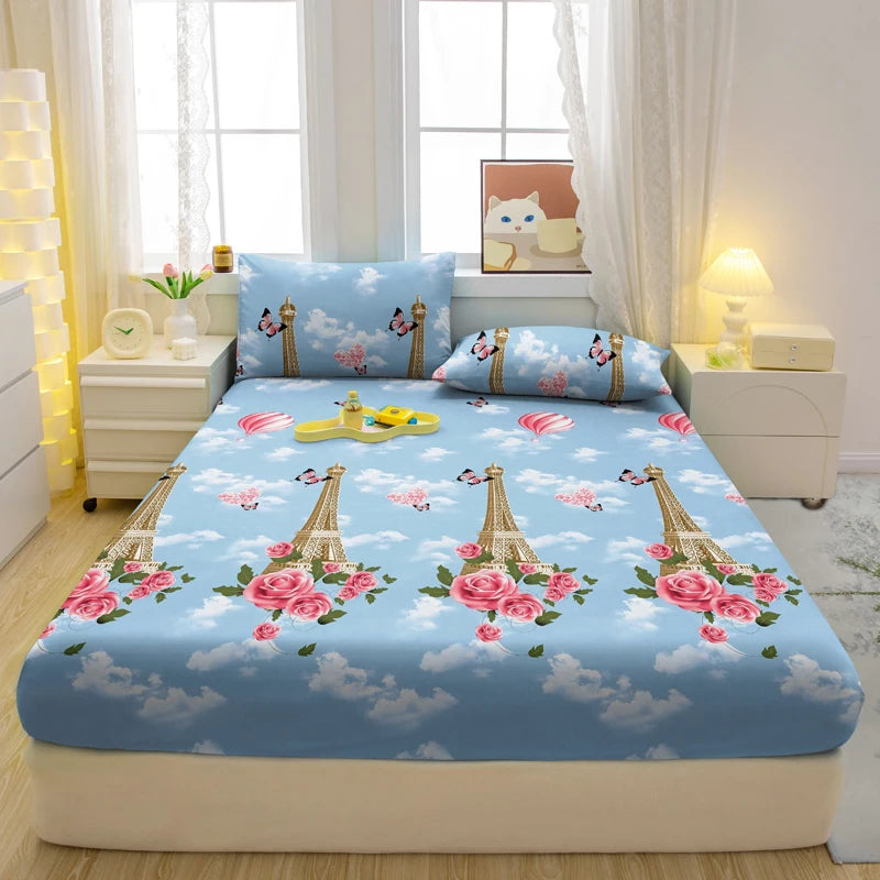 Modern Floral Fitted Sheet – Matte Finish (No Pillowcases)