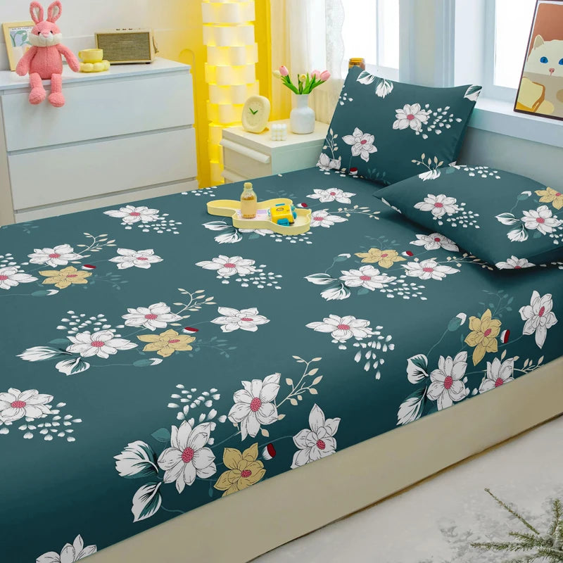 Modern Floral Fitted Sheet – Matte Finish (No Pillowcases)