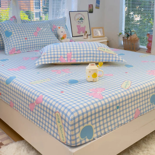 100% Cotton Flower Printed Fitted Bed Sheets – Queen/King